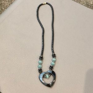 Black and light blue heart necklace